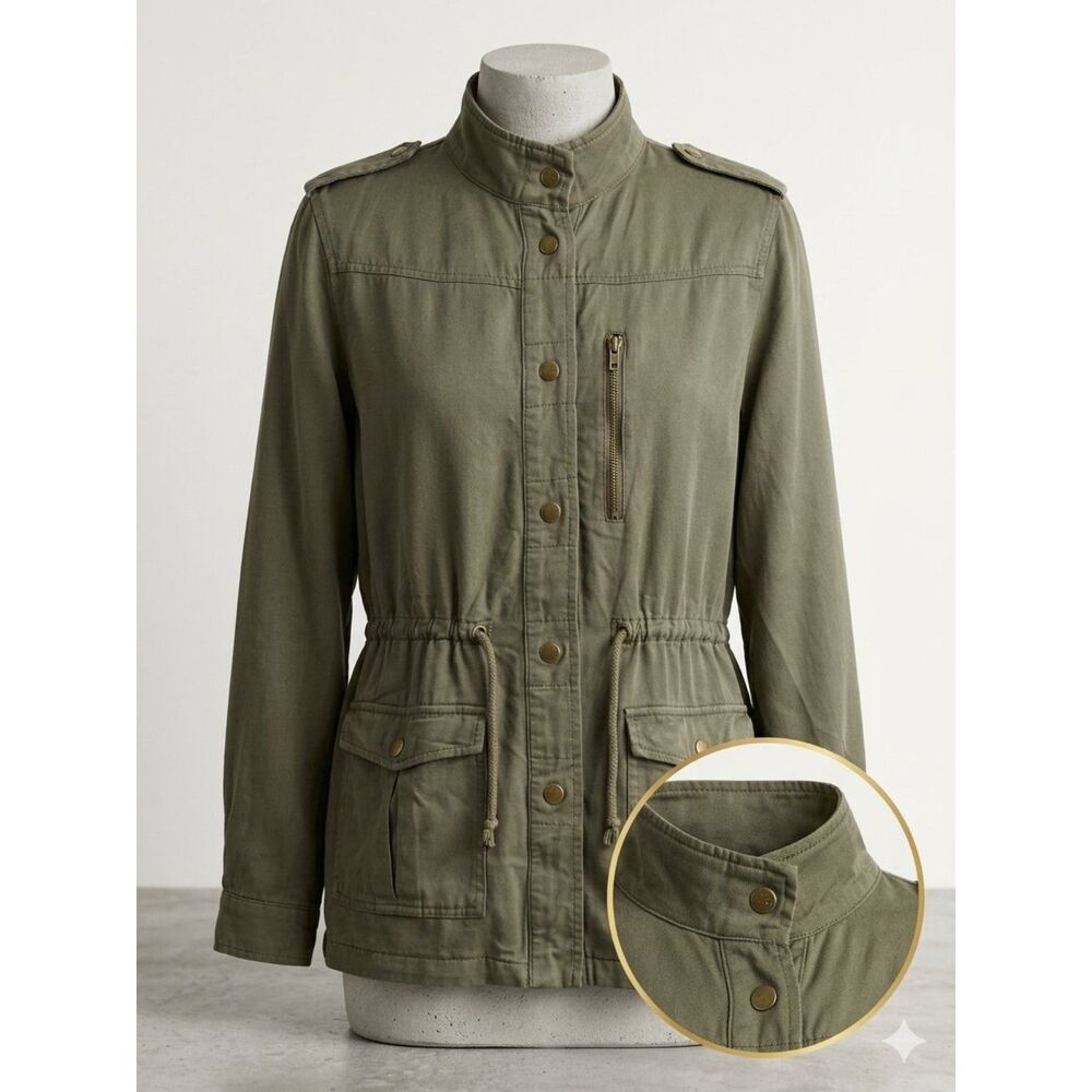 DIVIDED by H&M Olive Green Utility Anorak Jacket Drawstring Waist Field Coat M